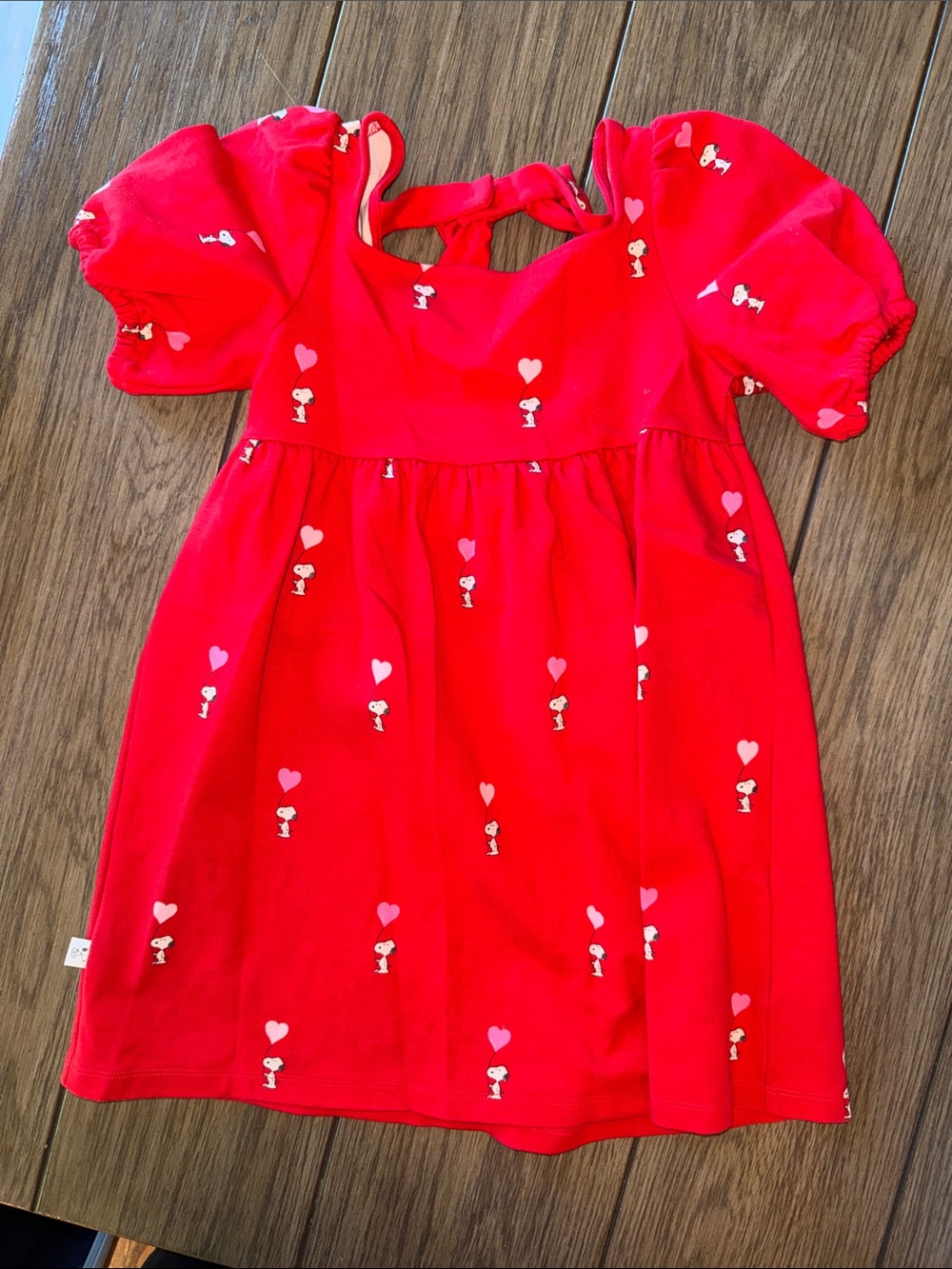 Janie and Jack Red Puff Sleeve Dress with Heart & Snoopy Print